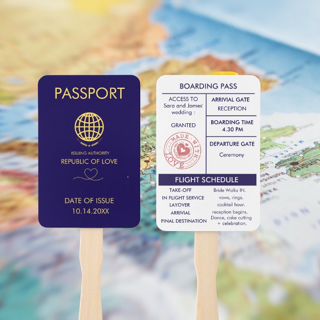Unique Blue Destination wedding Passport Program Hand Fan (Creator Uploaded)