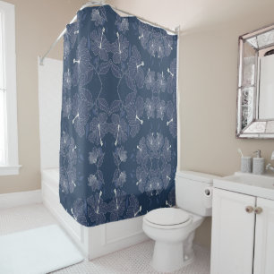 Unique Blue Floral Pattern Hibiscus Flowers   Shower Curtain