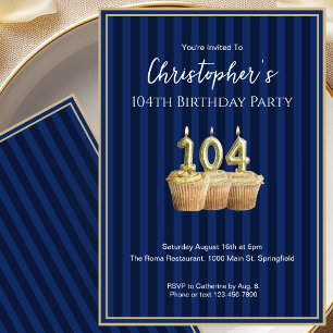 Unique Blue Gold 104th Birthday Invitation For Him