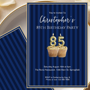Unique Blue Gold 85th Birthday Invitation For Him