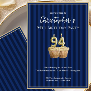 Unique Blue Gold 94th Birthday Invitation For Him