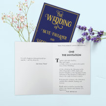 Unique Blue Gold Book Folded Wedding Invitation