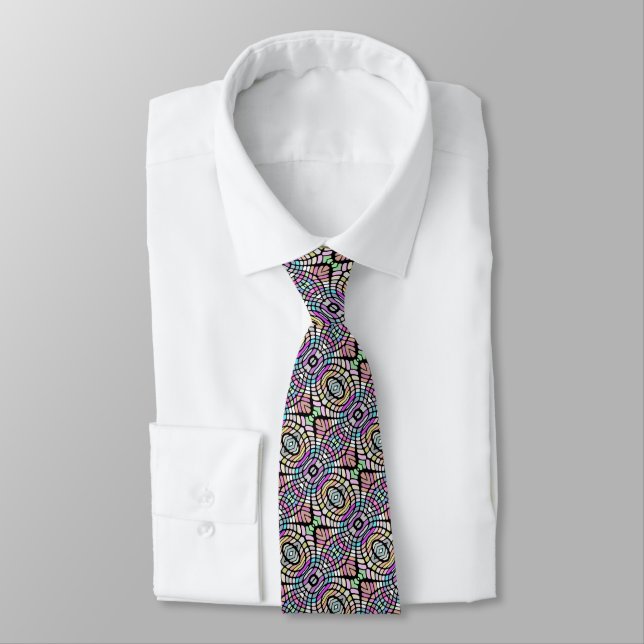 Unique Blue Lime Green Pink Purple Black Tribal Tie (Tied)