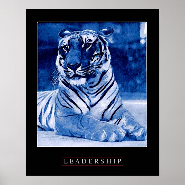 Unique Blue Motivational Leadership Tiger Poster (Front)