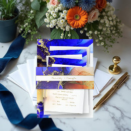 Unique Blue Orange Alcohol Ink Wedding Invitation Belly Band