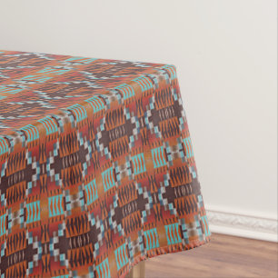 Unique Blue Orange Red Southwest Mosaic Art Tablecloth