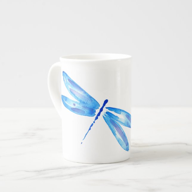 Unique Blue & Purple Watercolor Dragonfly Mug (Front Left)