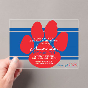 Unique Blue & Red Graduation Pawprint Elegant Acrylic Invitations