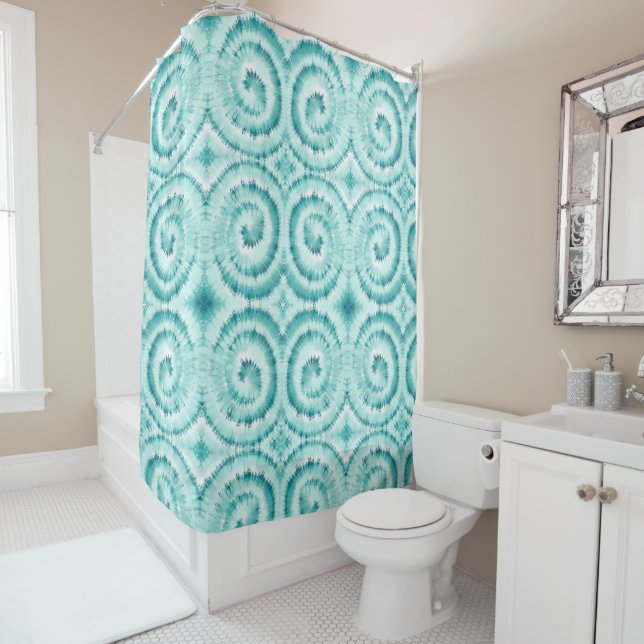 Unique Blue Swirl Pattern Shower Curtain (In Situ)