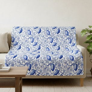 Unique Blue Toile Cocoa Chic Botanical Pattern Fleece Blanket