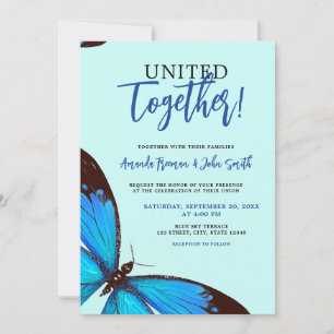 Unique Blue Watercolor Butterfly Wedding Invitation