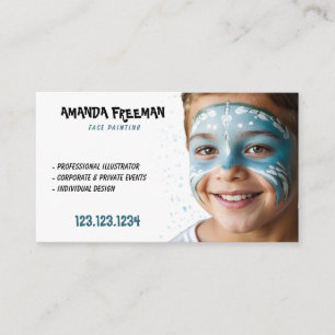 Unique Blue & White Children Face Painting Business Card