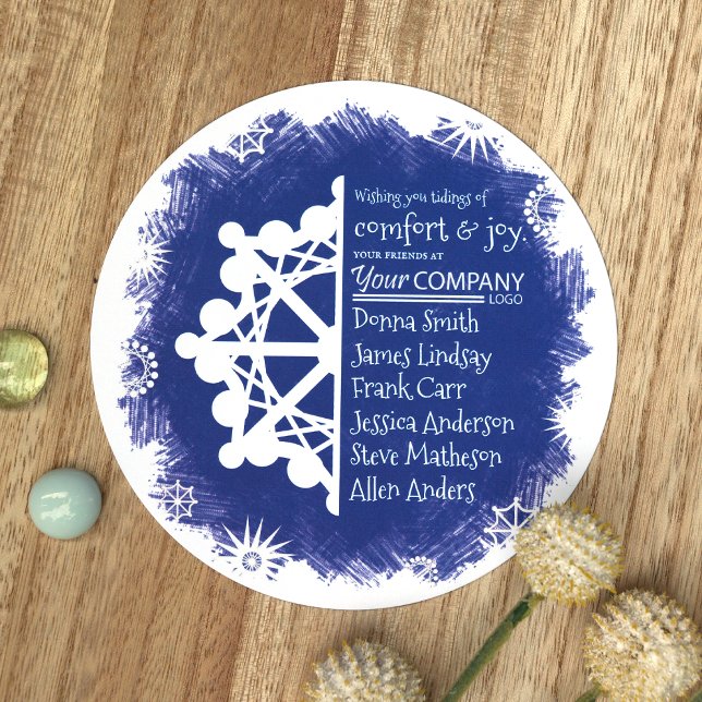 Unique Blue White Company Holiday Greeting Cards (Modern Blue White Logo Company Holiday Christmas Cards, Unique Snowflake Design)