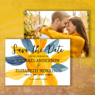 Unique Blue Yellow Wedding Photo Save Date  Save The Date