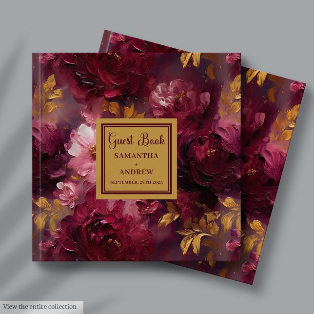 Unique Blush Burgundy Gold Boho Wedding Guest Book (Unique Blush Burgundy Gold Boho Wedding Guest Book)