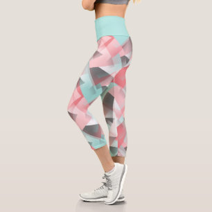 Unique Blush Coral Pink Mint Green Art Pattern Capri Leggings