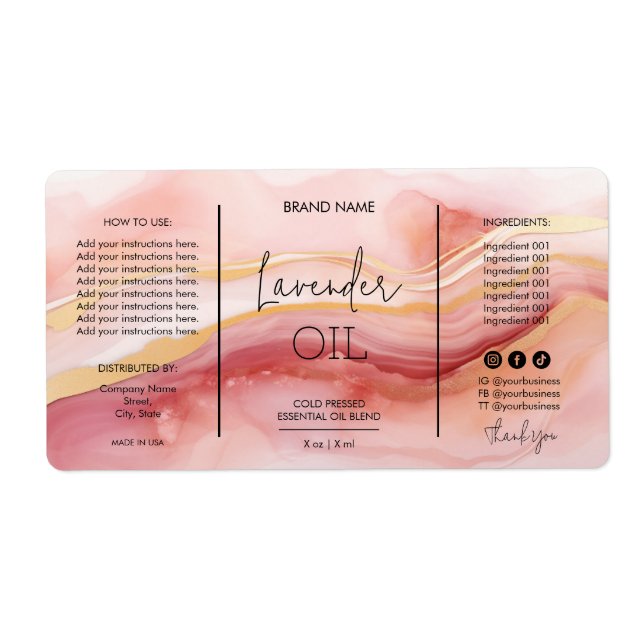 Unique Blush Pink  Dropper Bottle Product Labels (Front)