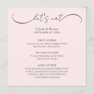 Unique Blush Pink Modern Script Wedding Menu