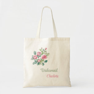 Unique Blush Pink Rose Floral Bridesmaid Gift Tote Bag