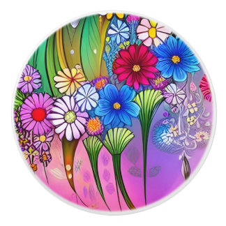 Unique Bohemian Bright Flowers Floral Art Cabinets Ceramic Knob