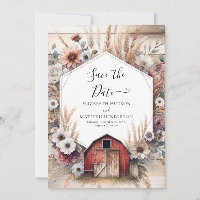 Unique Boho Barnyard Wedding Save The Date (Front)