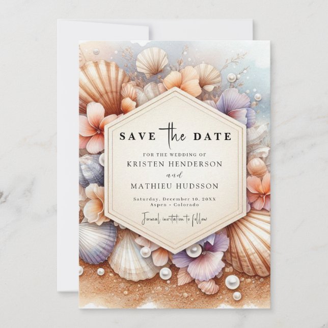 Unique Boho Beach Wedding Save The Date (Front)