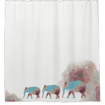 Unique Boho Chic Floral & Elephant Shower Curtain