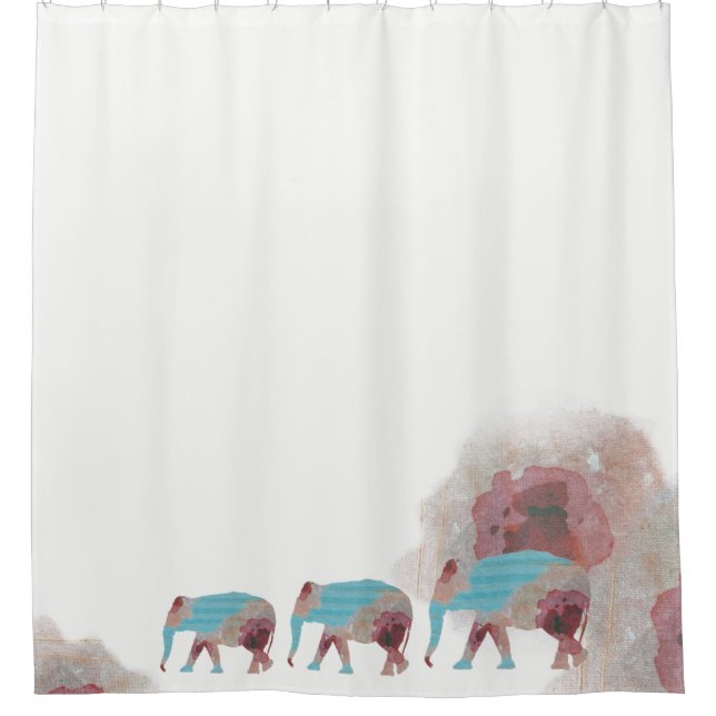 Unique Boho Chic Floral & Elephant Shower Curtain (Front)