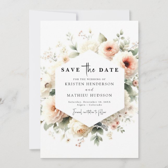Unique Boho Peach Wedding Save The Date (Front)