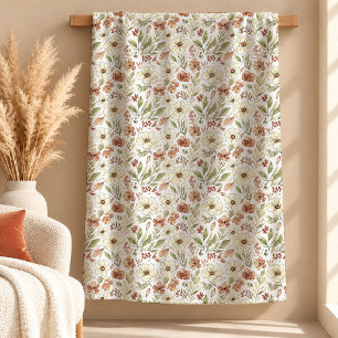 Unique Boho Rust Sage Wild Flowers Blanket