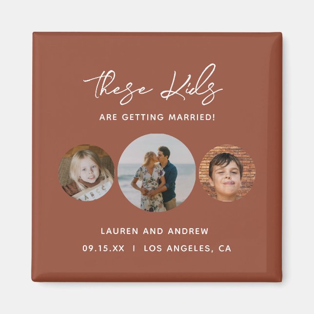 Unique Boho Terracotta Photo Wedding Save The Date Magnet (Front)