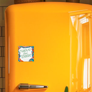 Unique Bold Boho Groovy Retro Green Colourful Wavy Magnet