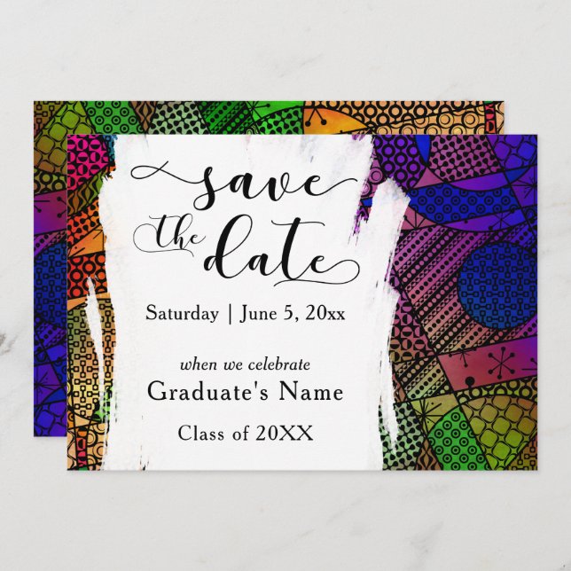 Unique, Bold, Colourful Geometric "Save the Date" Invitation (Front/Back)