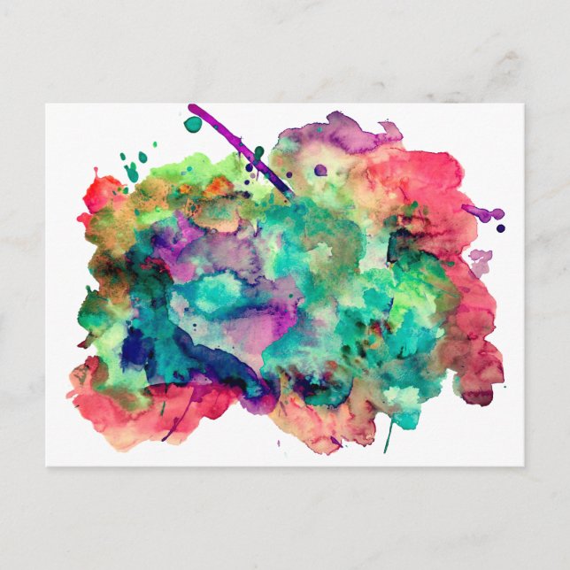 Unique, Bold, Colourful Watercolor Paint Splatters Postcard (Front)