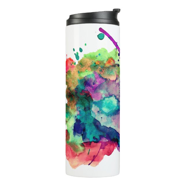 Unique, Bold, Colourful Watercolor Paint Splatters Thermal Tumbler (Rotated Left)