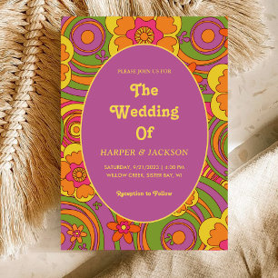 Unique Bold Colours Retro 70s Flower Summer Hippie Invitation