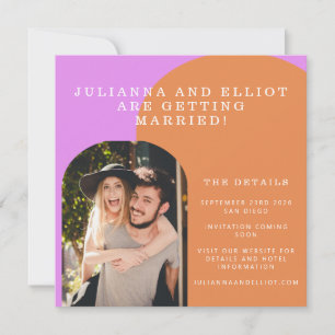Unique Bold Fun Pink Orange Retro Photo Wedding  Save The Date
