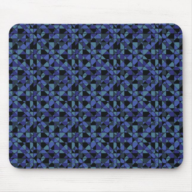 Unique Bold Hip Geometric Blue Cyan Grey Black Mouse Mat (Front)