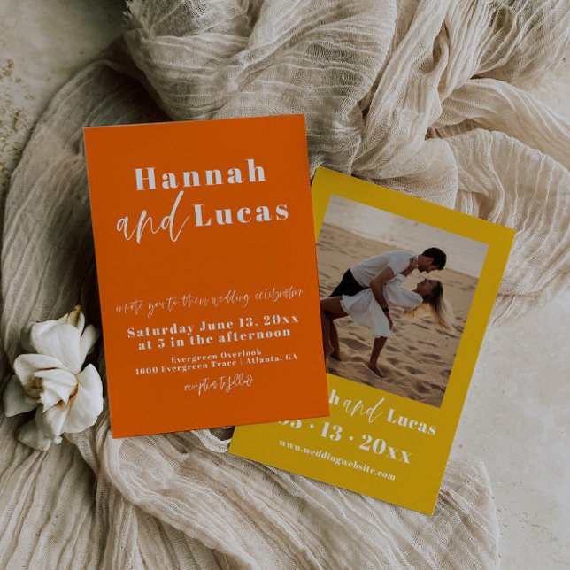 Unique Bold Orange Photo Wedding Invitation (Creator Uploaded)