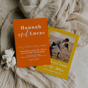 Unique Bold Orange Photo Wedding Invitation