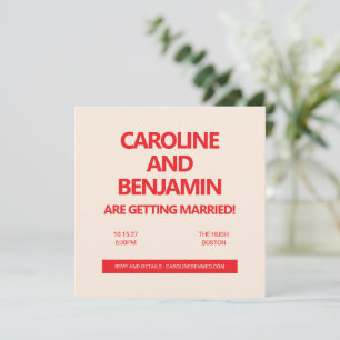 Unique Bold Red Text Modern Minimalist Wedding  Invitation