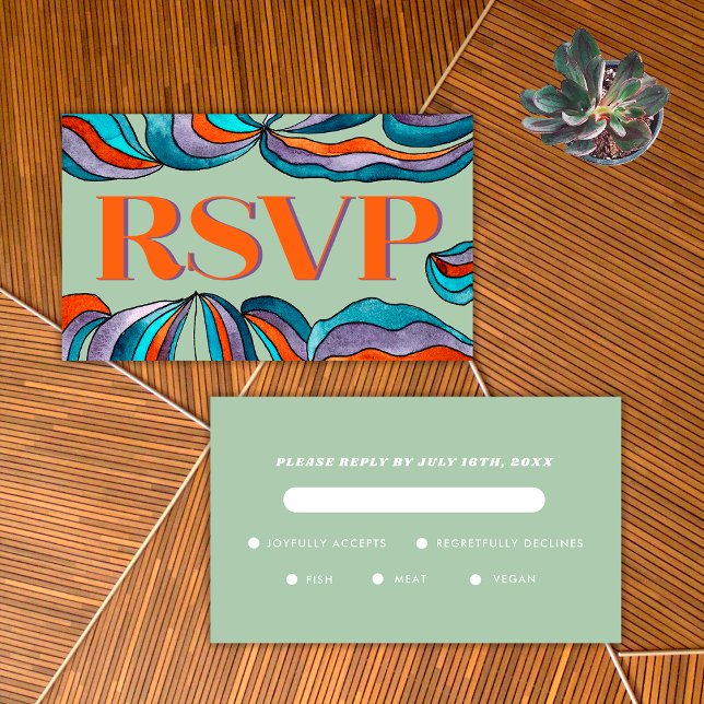 Unique Bold Typography Boho Groovy Retro Wavy Enclosure Card (Front and Back)