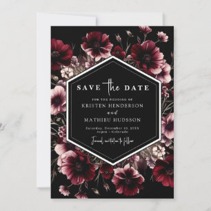 Unique Botanical Burgundy Wedding Save The Date