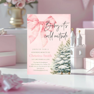 Unique Bow Girl's Baby Shower in the Winter Invitation