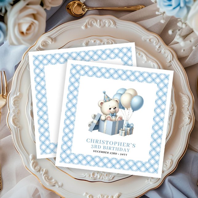 Unique Boy Birthday Napkins Teddy Bear Balloons  (Unique Boy Birthday Napkins Teddy Bear Balloons Set)