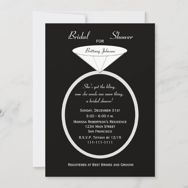Unique Bridal Shower Invitation -- Unique Ring (Front)