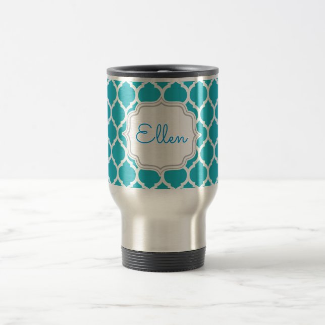 Unique bridesmaids gift Moroccan Pattern Monogram Travel Mug (Center)