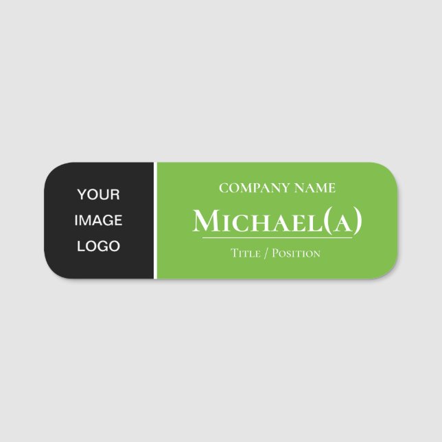 Unique Bright Apple Green White Stylish Name Tag (Front)