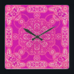 Unique Bright Colourful Pink Purple Ornate Pattern Square Wall Clock<br><div class="desc">This beautiful colourful clock will certainly brighten up your day!</div>
