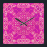 Unique Bright Colourful Pink Purple Ornate Pattern Square Wall Clock<br><div class="desc">This beautiful colourful clock will certainly brighten up your day!</div>